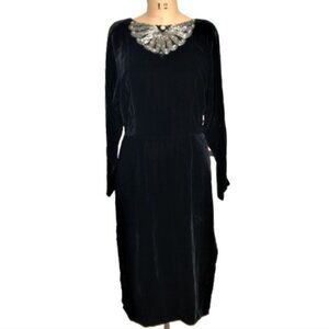 Vintage velvet lace up back beaded sequin dress